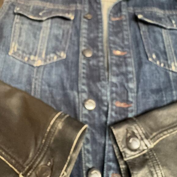 Joe's Jean Denim Contrast Sleeves Distressed Jacket Men S/M Cotton Black Blue - Picture 2 of 10